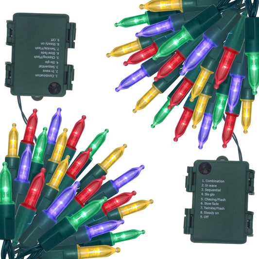 Winkstar 100 16FT LED Christmas String Lights Outdoor, Battery Operated Lights for Indoor Outside Holiday and Tree Decor, Hanging Lighting Decorations (Multicolor, 2 * 50)