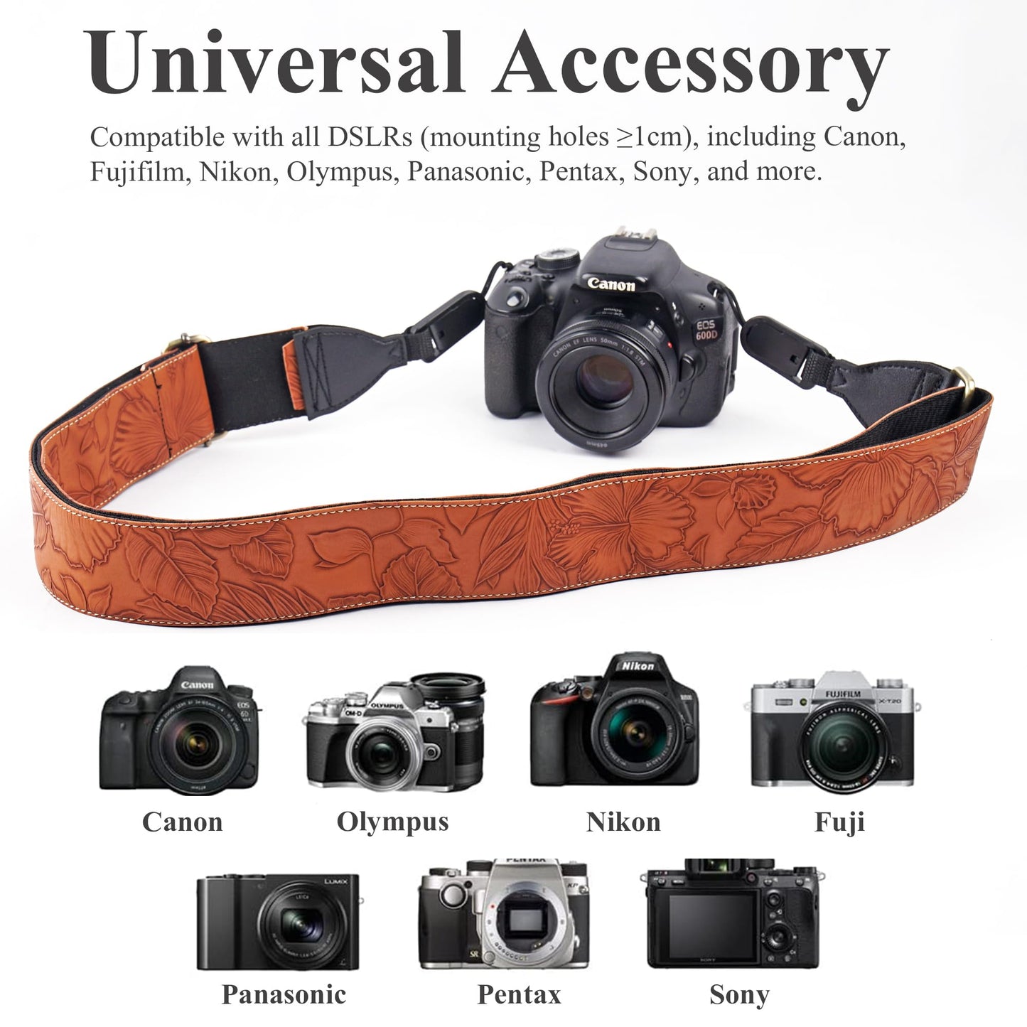 QIELIZI Lifestyle Camera Strap,Vintage Adjustable Vintage Neck & Shoulder Strap for All DSLR Cameras,Great Gift for Photographers(1-Carved Dark Brown)