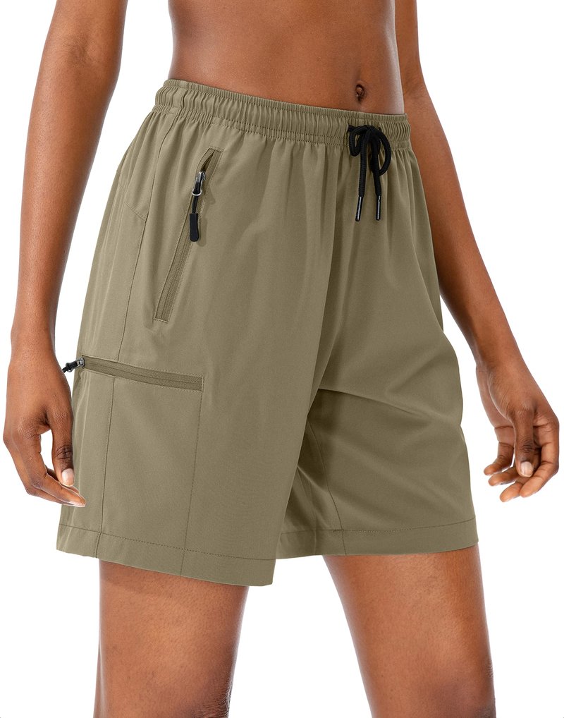 SANTINY Women's 5''/ 7''/9'' Hiking Cargo Shorts Quick Dry Lightweight Summer Shorts for Women Athletic Golf Zipper Pockets(Dusty Khaki_XXL)