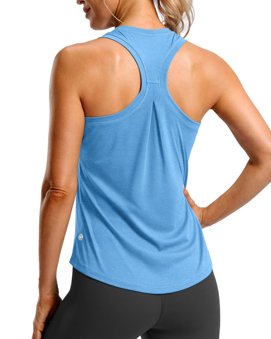 G Gradual Women's Workout Tank Tops Racerback Athletic Yoga Tops Loose Fit Sleeveless Running Gym Sports Shirts for Women(Sky Blue Heather,S)