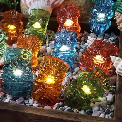 JASHIKA Tiki Mask String Lights USB Powered 20PCS 7FT, Tropical Hawaiian LED Fairy Lights with Remote and Optional Battery Box, Colorful 3D Mask Indoor Bar Dorm Bedroom Wall Shelf Party Decorations