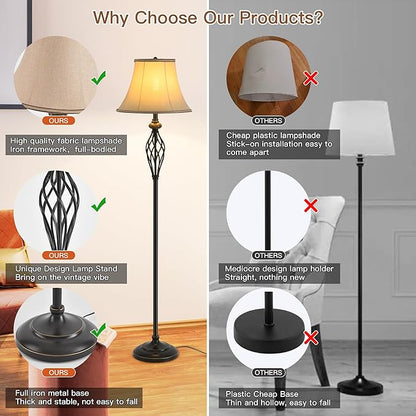 3 Pack Lamp Set, Living Room Lamp Set with Vintage Brown Fabric Shades, Bronze Finish, Solid Iron