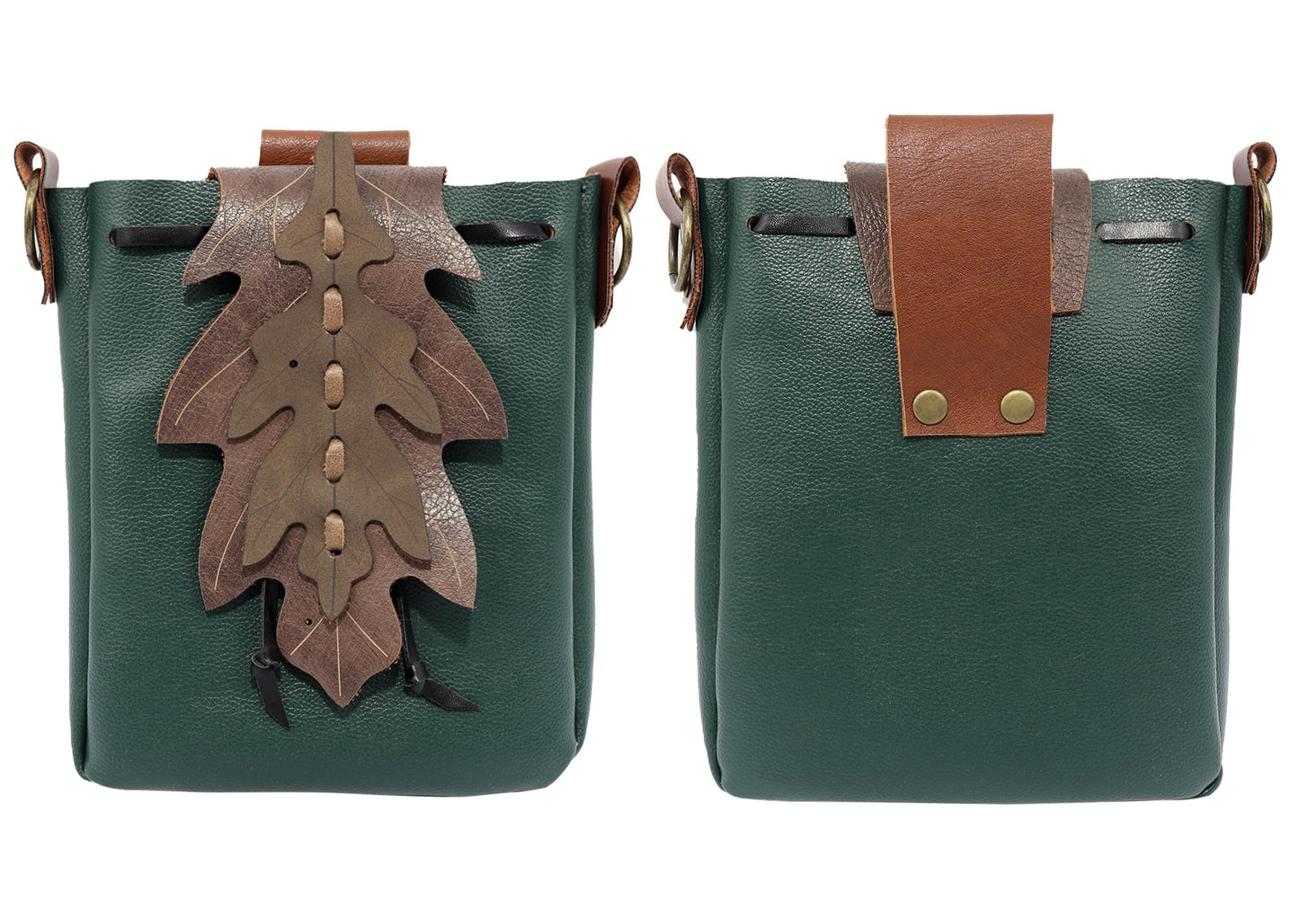 PROCOS Medieval Drawstring Faux Leather Shoulder Bag & Belt Pouch Renaissance Vintage Waist Pack Halloween Fairy ELF Cosplay (Green)