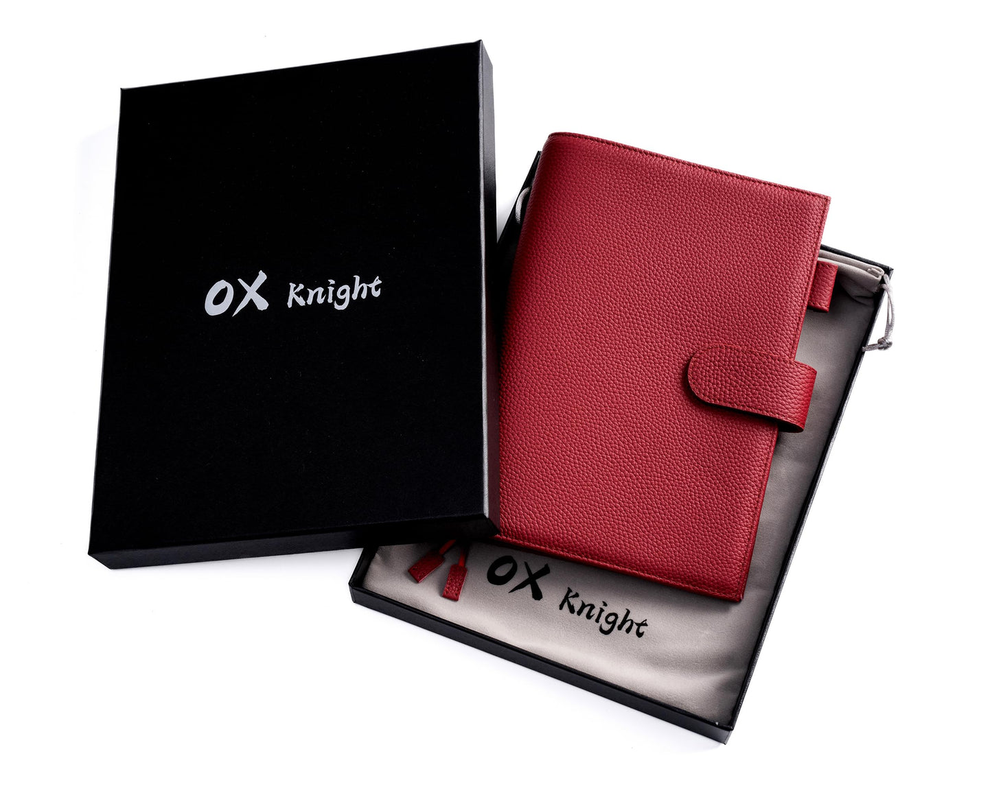 Ox Knight Genuine Leather Cover for A5 Notebooks, Fits Hobonichi Cousin, Midori MD Planners, Leuchtturm1917 and Stalogy with Pen Loop, Card Slots, Side Pockets, Back Pocket and Bookmarks (Red)