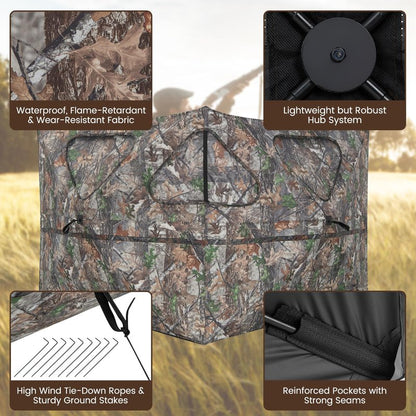 GYMAX Hunting Blind, 2-Panel See Through Pop Up 2-3 Persons Camouflage Deer Blind with Windows & Carrying Bag, Portable Folding Outdoor Ground Blind for Deer Turkey Hunting Gear Accessories