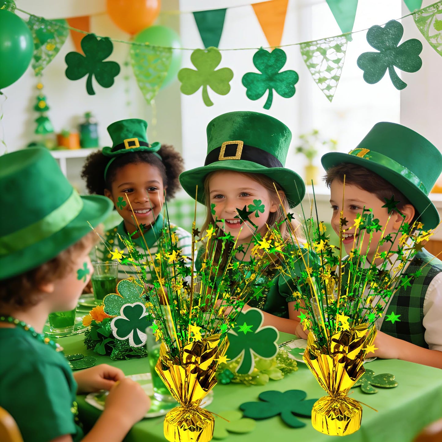 FUBININA 6 Pc St. Patrick's Day Party Decoration Metallic Foil Spray Centerpieces Star Burst Tabletop Decor for Irish St Patty's Day Jungle Animal Birthday Holiday Graduation Hawaiian Party Green Gold