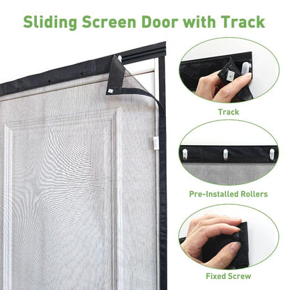 Sliding Screen Door with Track, Double Retractable Screen Doors, Fits Door Size 72 x 80 Inch, Smooth Sliding, Heavy Duty, Strong Magnets Mesh for French Patio Balcony Sliding Glass Door, Black