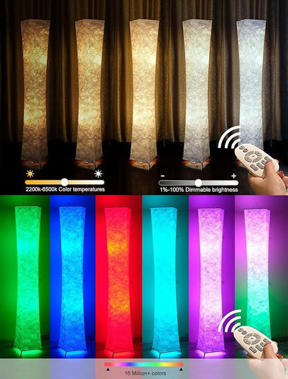 LEONC RGB+CCT Floor Lamp with Remote, 1800lm LED Tuya Smart 9W×2 Bulbs, 61" Smart Modern Floor Lamp with Alexa, Music Sync and 16 Million Colors, Color Changing Standing Lamp for Bedroom Living Room