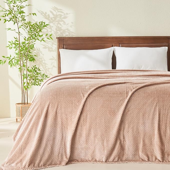 NEWCOSPLAY Super Soft Throw Blanket Taupe Premium Silky Flannel Fleece Leaves Pattern Lightweight Bed Blanket All Season Use (Taupe, Throw(50"x60"))