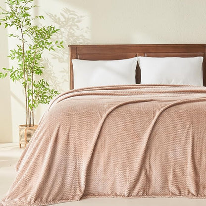 NEWCOSPLAY Super Soft Queen Blanket Taupe Premium Silky Flannel Fleece Leaves Pattern Lightweight Bed Blanket All Season Use (Taupe, Queen(90"x90"))