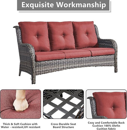 Rilyson Wicker Patio Furniture Set - 7 Piece Rattan Outdoor Sectional Conversation Sets with 2 Rocking Swivel Chairs,2 Ottomans,1 Sofa,1 Loveseat and 1 Coffee Table for Porch Deck(Mixed Grey/Red)