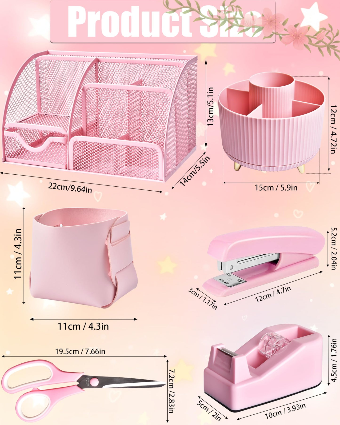 LXEVIHK 21Pcs Pink Desk Organizers and Accessories With Mesh Desk Organizer and 360°Rotating Pen Holder and a Lot of Office Pink Office Supplies Beautifully Presented in a Gift Box