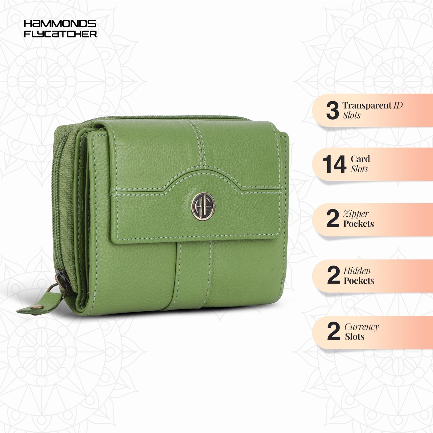 HAMMONDS FLYCATCHER Leather Ladies Wallet for Woman with 14 Card Slots - Clutch Purse for Women, Ladies Wallet for Women Stylish, Ladies Purse for Women Wallet, Purse for Woman, Emerald Green, M