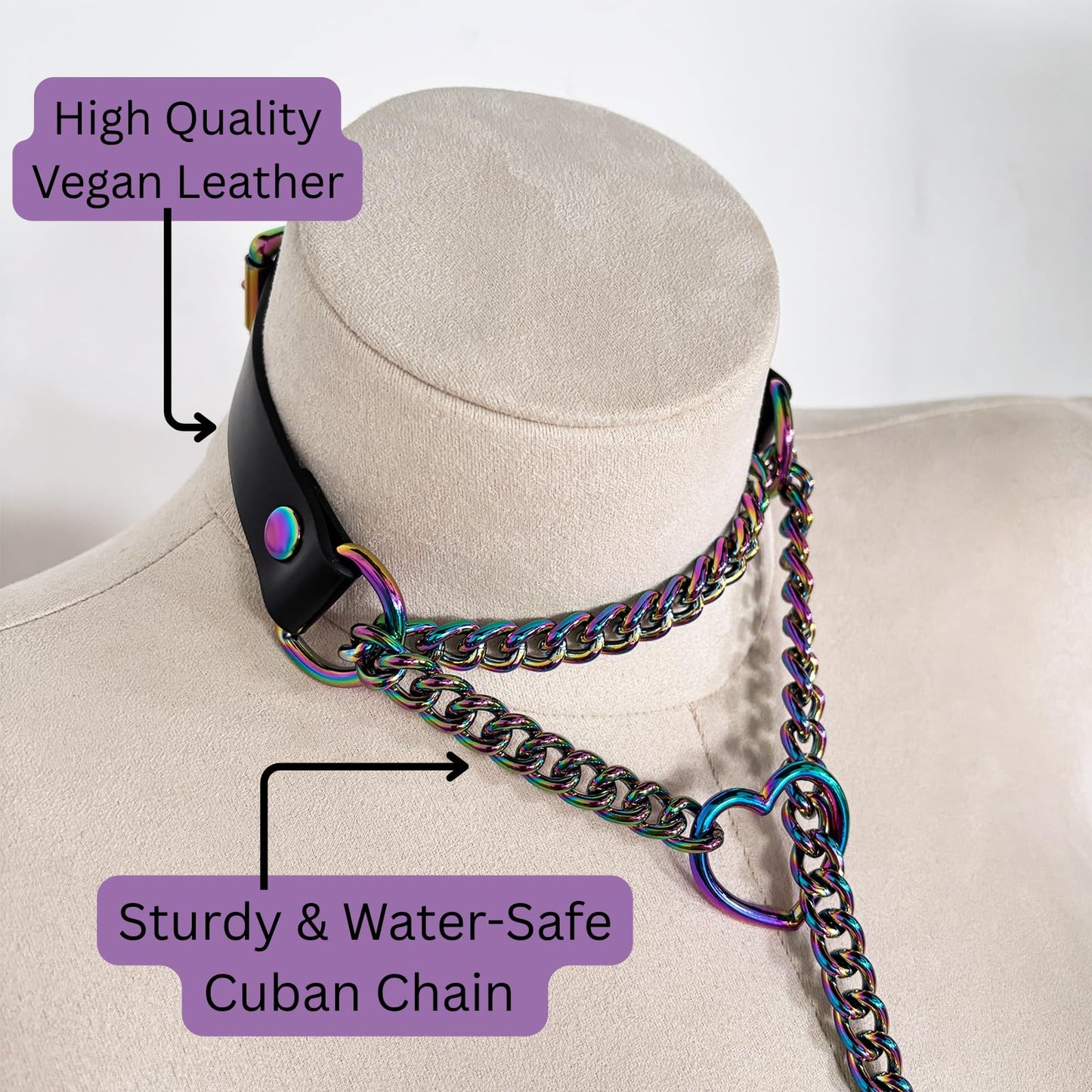 ADEMISHIA Handmade Black Heart Choker Collar For Women, Punk Gothic O-ring Slip Chain Necklace with Adjustable Vegan Leather Buckle