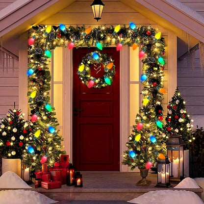 Couah C9 Christmas LED String Lights, 23 Ft LED Vintage Multicolor Lights with 35 LED C9 Colorful Light Bulbs, Outdoor String Lights for Christmas Party Backyard Wedding- Green Wire