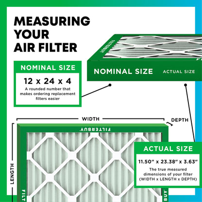 Filterbuy 12x24x4 Air Filter MERV 8 Essential Dust & Allergy Defense (4-Pack), Electrostatic Pleated HVAC AC Furnace Filters Replacement, Made in USA (Actual Size: 11.50 x 23.38 x 3.63)