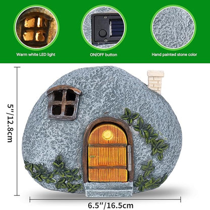 mopha Garden House Statues, Funny Gnomes Fairy Garden Lights Figurine,Mini Gnome Resin Solar Powered Outdoor Decor Patio Yard Lawn Ornament Decoration