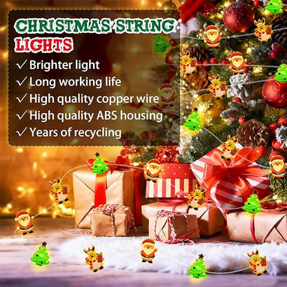 pozzolanas Christmas Fairy Lights, LED Christmas Tree Santa Claus Snowman Moose Lights Decoration, Waterproof Battery Powered Indoor Outdoor Decoration String Lights - 2Pack