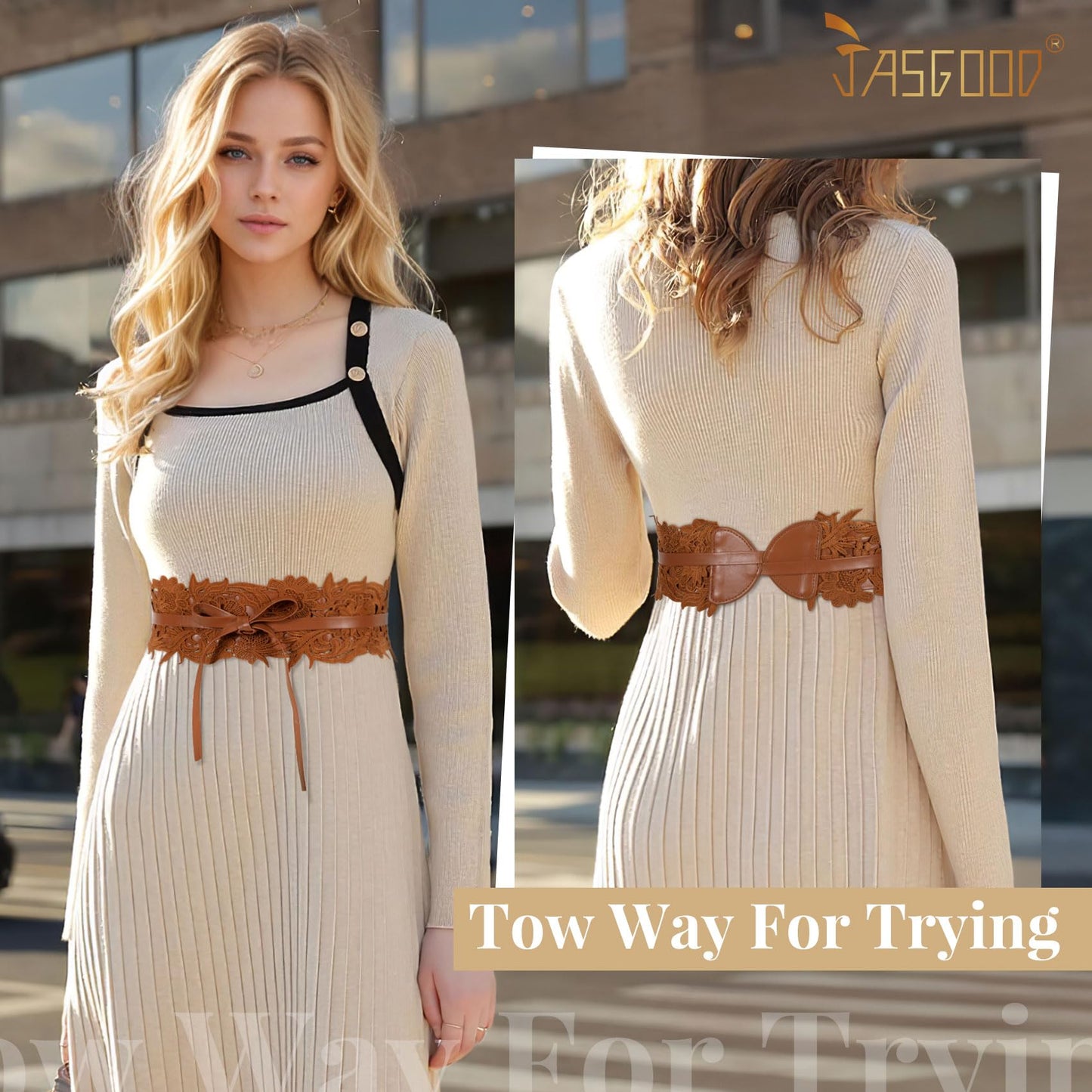 JASGOOD Women Lace Waist Belt Corset Waist Band Belt For Dress Obi Bowknot Cinch Wide Belt Bow Tie Wrap Boho Faux Leather,Brown