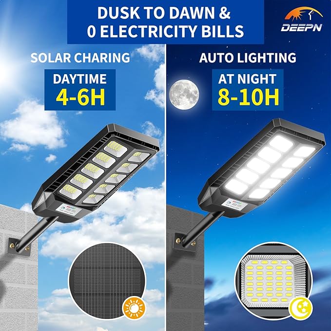 Solar Lights Outdoor, IP66 Waterproof Street Lights Outdoor, 6500K Dusk to Dawn Solar Security Flood Lights Motion Sensor with Remote Control for Yard, Entryway Garage, Porch 2 Pack
