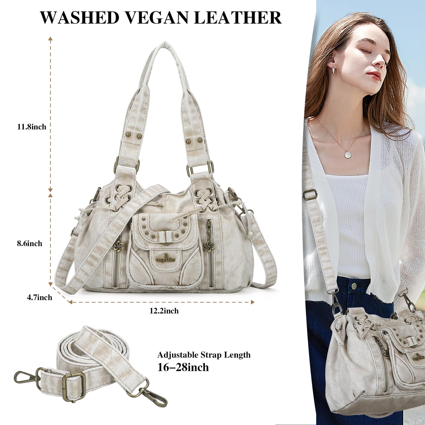 Angel Kiss Small hobo Bags for Women Retro Washed Leather Shoulder Handbag Roomy Top Handles Purses With Removable Strap