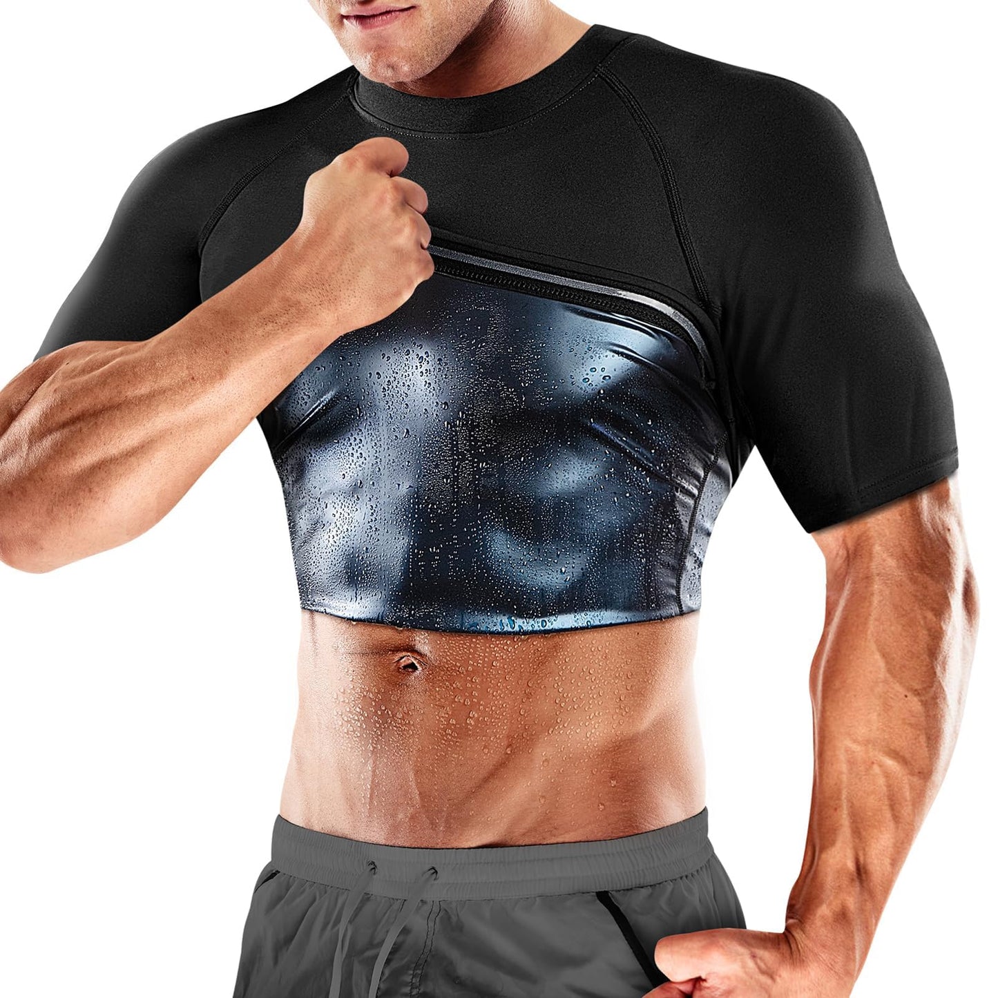 Cimkiz Sauna Shirt for Men, Mens Sauna Vest t shirts Gym Slimming Exercise Clothes,Outdoor Exercise Quick Drying Tight Sweat Shirt(Blue,2XL)