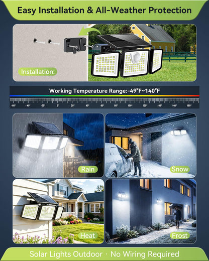 daphino 2500LM Solar Lights Outdoor with Motion Sensor,3 Head 270° Wide Angle Street Area Lights,IP65 Waterproof Security Lighting with 3 Modes(Remote,1 Pcs)