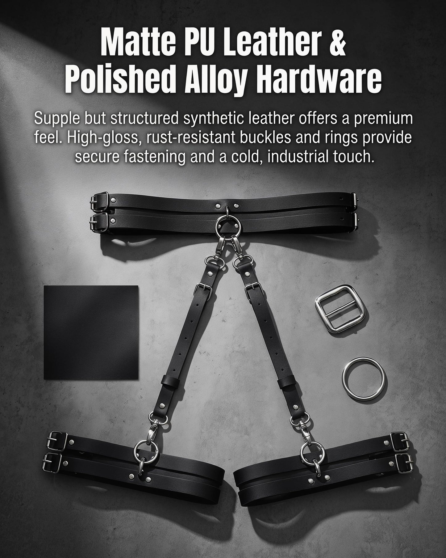 Punk Leather Thigh Harness & Garter Belt Set for Women, Gothic Lingerie Adjustable Waist Cincher with Anti-Slip Leg Straps, Body Harness for Nightclub,Halloween,Cosplay, Rave Party Fashion accessories