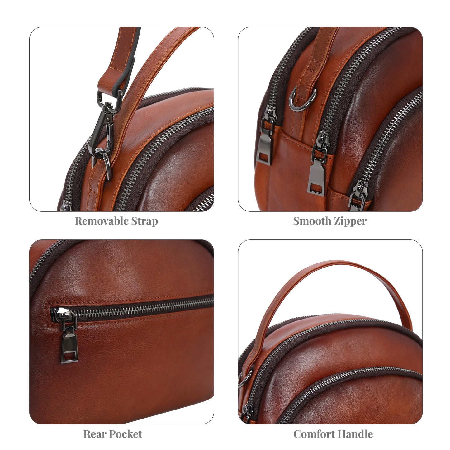 HESHE Genuine Leather Crossbody Bags Leather Purses for Women Vintage Small Shoulder Handbags with Multi-Pockets (Brown)