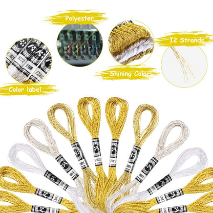 WILLBOND 24 Skeins Metallic Embroidery Floss - Glitter Embroidery Threads for Cross Stitch Crafts Friendship Bracelets(Multiple Color)