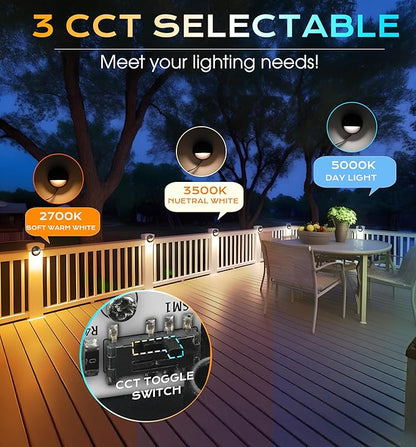 CLOUDY BAY [6 Pack] 3CCT Low Voltage LED Deck Lights Outdoor,2700K/3500K/5000K Selectable,Landscape Step Stair Railing Fence Light Wired,3W,12V-24V AC/DC,Bronze