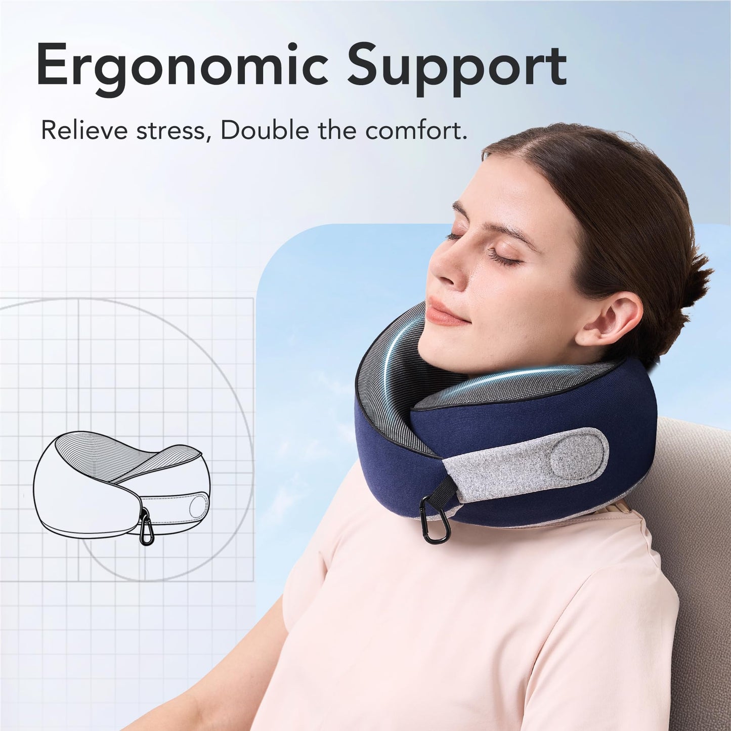 Travel Pillow, 100% Pure Memory Foam Travel Neck Pillow Airplane Neck Support Ergonomic Design for Traveling Suitable for Airplanes,Offices and Cars-Grey