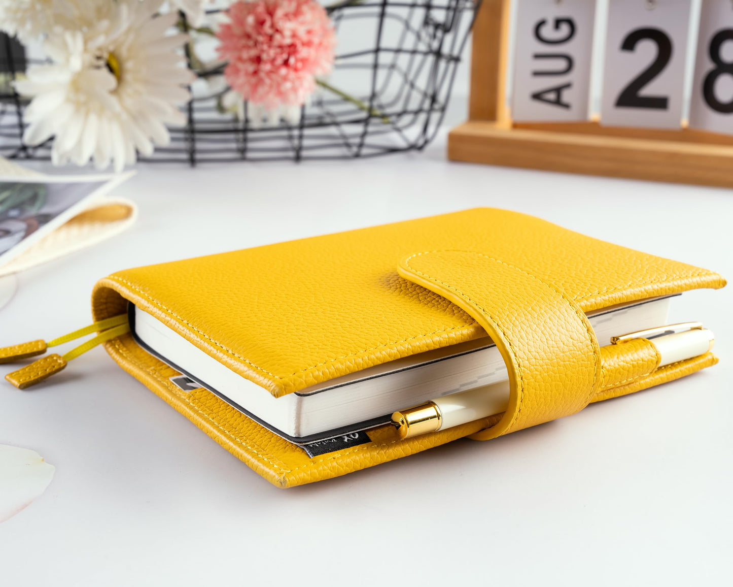 2026 New Genuine Leather A6 Notebook Cover Fits Hobonichi Cousin, Stalogy, LEUCHTTURM1917 and Midori MD Planners, with Pen Loop, Card Slots, Bookmarks and Back Pocket