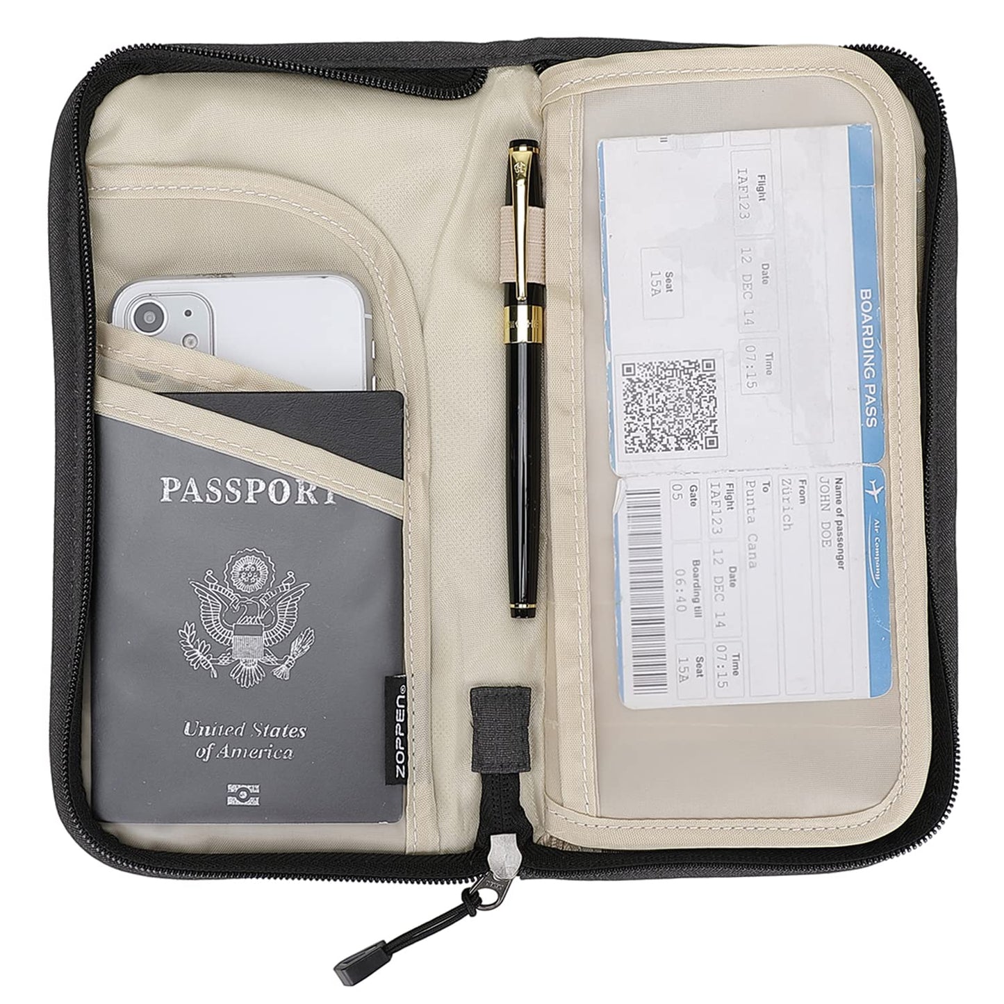 ZOPPEN Rfid Passport Holder Travel Wallet Family Documents Organizer Travel Accessories for 6 Passport, #01 Black