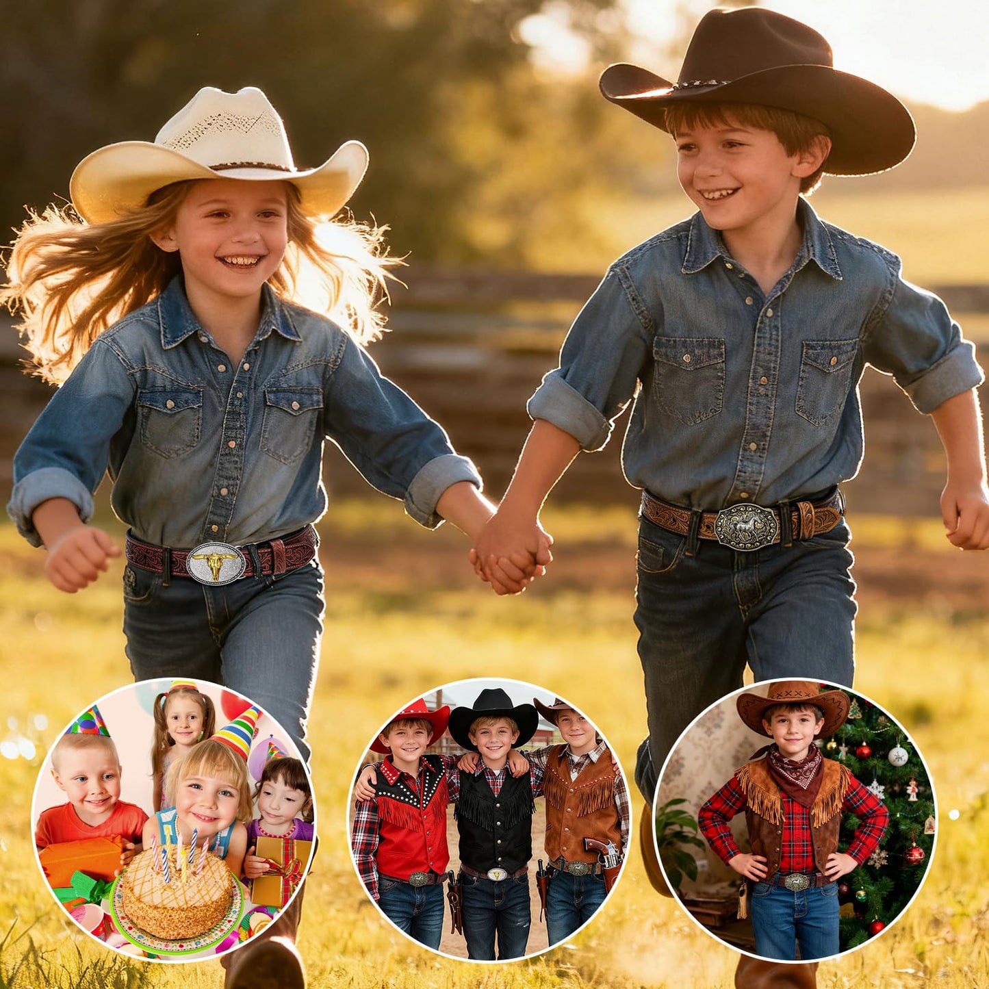SANSTHS Kids Western Belt without Buckle Genuine Leather Boys Girls Belt Strap Cowgirl Cowboy Belts for Jeans Western Gifts, Embossed Bull/Brown Coffee