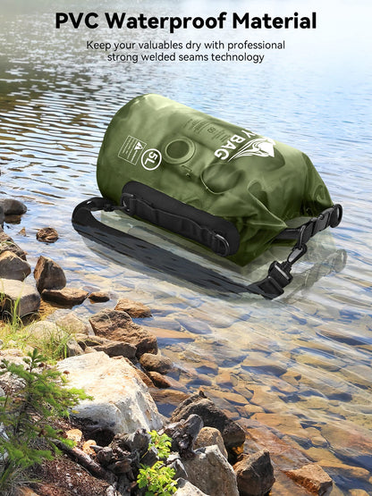 HEETA Dry Bag Waterproof for Women Men, Roll Top Lightweight Dry Storage Bag Backpack with Phone Case for Travel Swimming Boating Kayaking Paddle Board Camping Beach Accessories (Pitch Green, 30L)