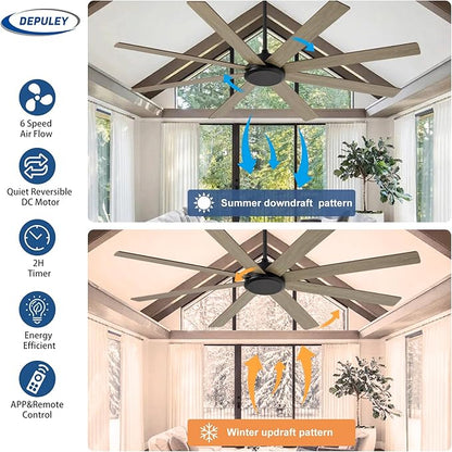 Depuley Large Ceiling Fan without Light: 66 Inch Indoor/Outdoor Fan Reversible DC Motor 6 Speed - Dual 8 Blades Big Ceiling Fans with No Light for Living Room Covered Patio, Wood Color
