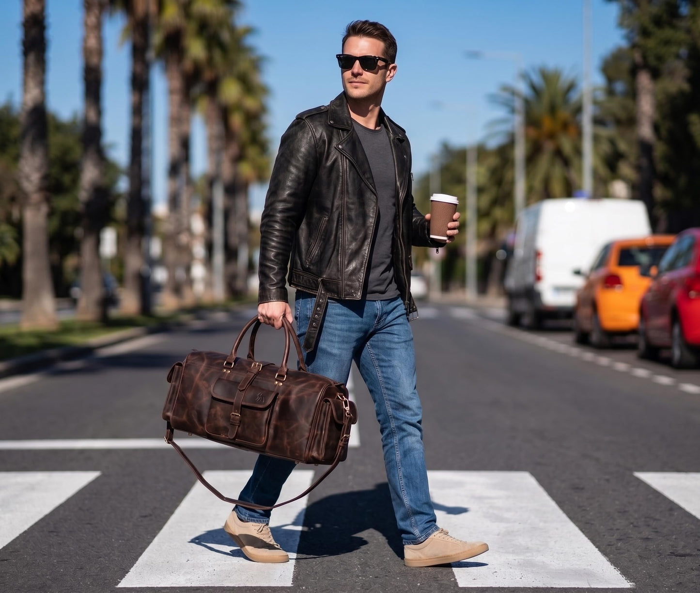 Leather Duffle Bags for Men - 21 Inch Full Grain Leather travel bag, leather overnight bag, Mens Leather Bag, Carry On Leather Weekender Bag, Airplane Leather Luggage Duffel Gym Bag