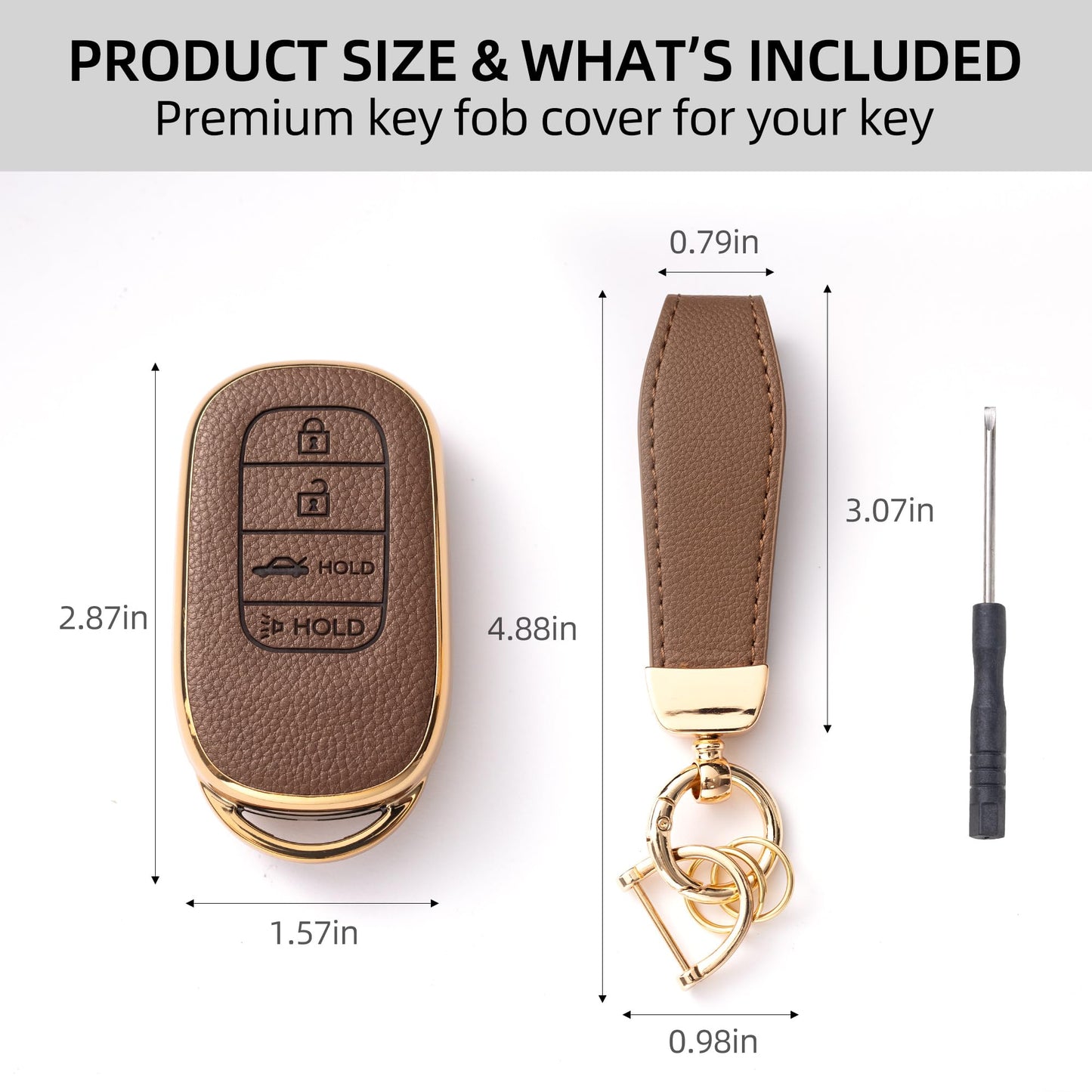 GripKeyShell™ for Honda Key Fob Cover, Leather + Soft TPU Car Key Case with Keychain Compatible with 2022-2026 Civic Accord CR-V HR-V Pilot Passport, Full Protection Car Key Accessories