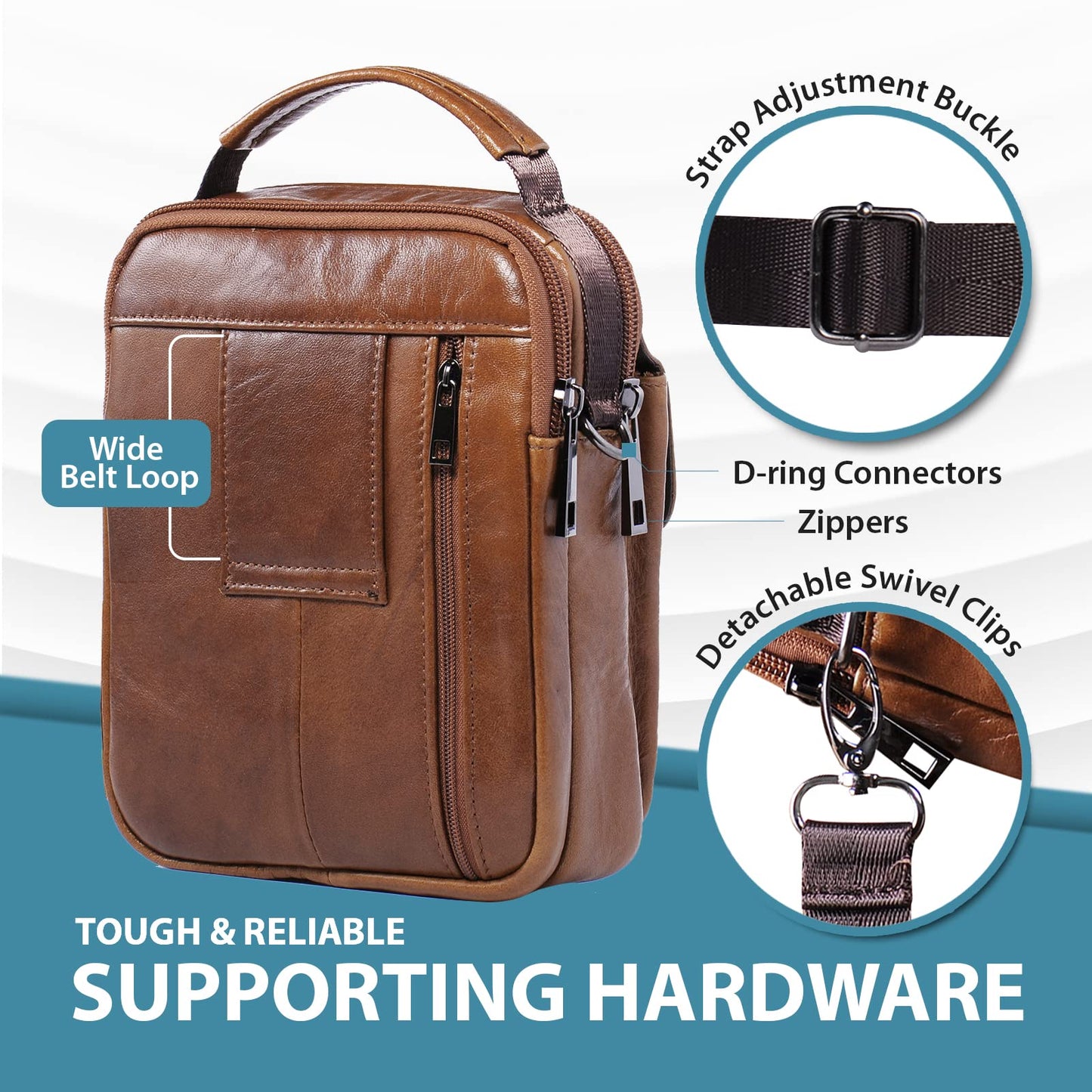 hengwin Travel Leather Crossbody Cell Phone Purse Messenger Bag Waist Pouch Fanny Pack Shoulder Handbags with Top Handle Shoulder Strap (Brown)