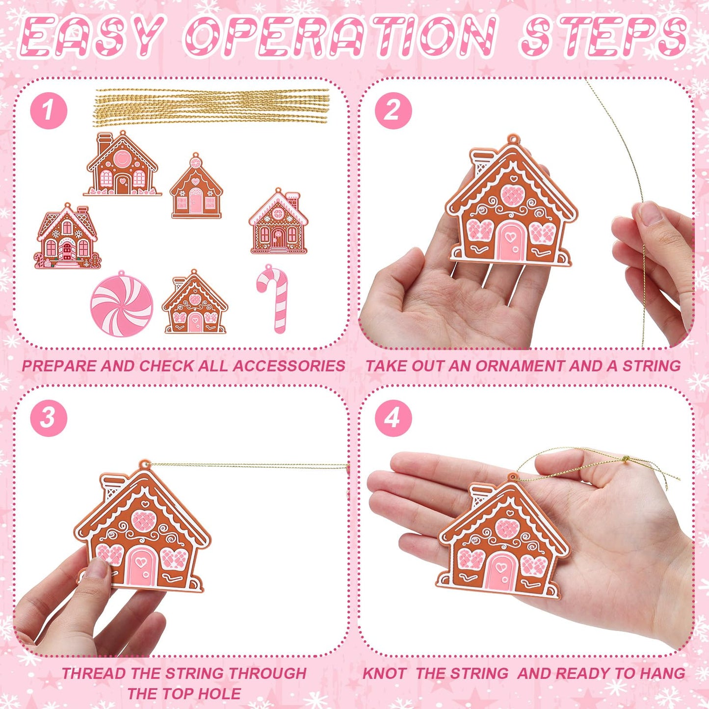 Vertintong 30 Pcs Pink Christmas Gingerbread Hanging Ornaments Pastel Gingerbread Ornaments Candy and House Soft PVC Christmas Tree Wall Hanging Decoration for Xmas Party Office Home Decor Winter