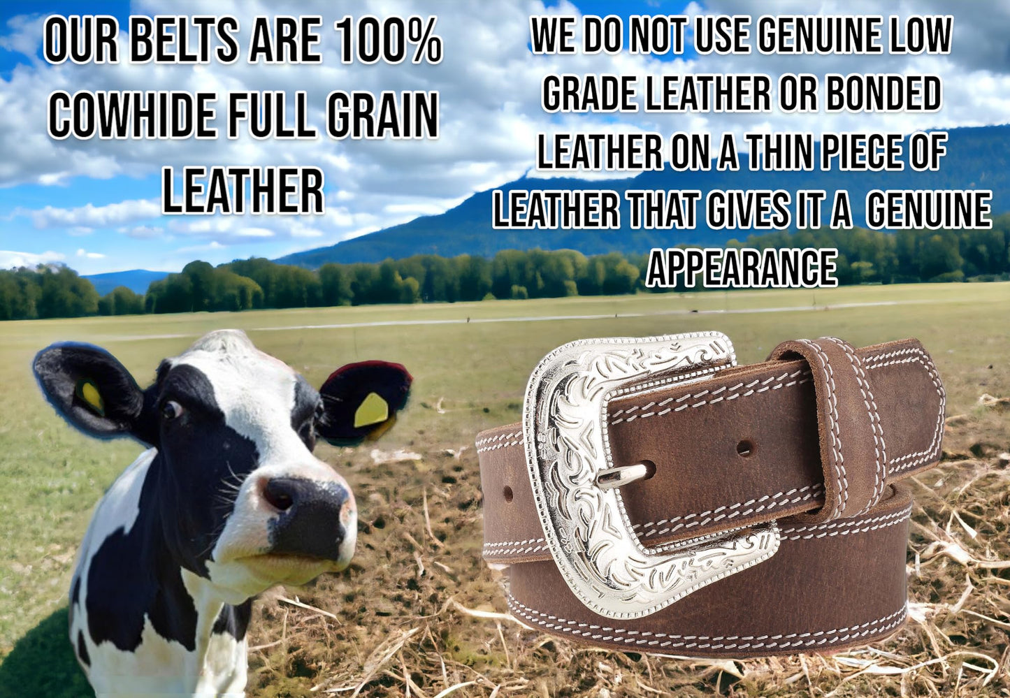 F&L CLASSIC mens Western full grain Leather belt Strap w/Snaps for Interchangeable Buckles, USA,7-941-32-size 32