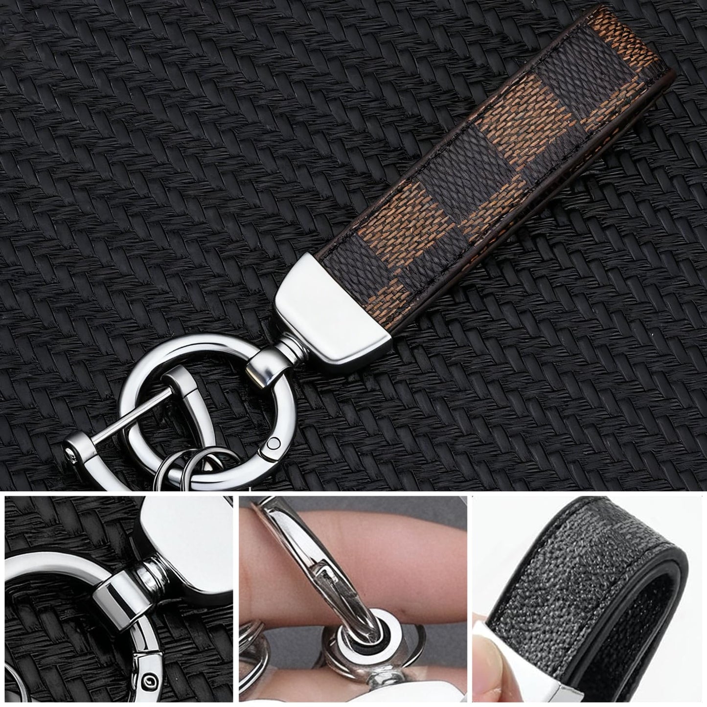 HuanHengOn 3-Pack Premium Leather Keychain Set, Black White Brown Car Key Holder, Car Office Home Key Organizer for men women, Gift for Professionals, Coworkers, Car Enthusiasts
