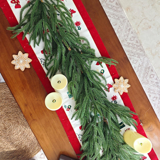 Egolot 70 Inch Winter Christmas Real Touch Norfolk Pine Garland for Doors Mantle, Green Artificial Greenery XMAS Garland for Indoor Outdoor, Rustic Farmhouse Christmas Fireplace Mantle Home Decoration
