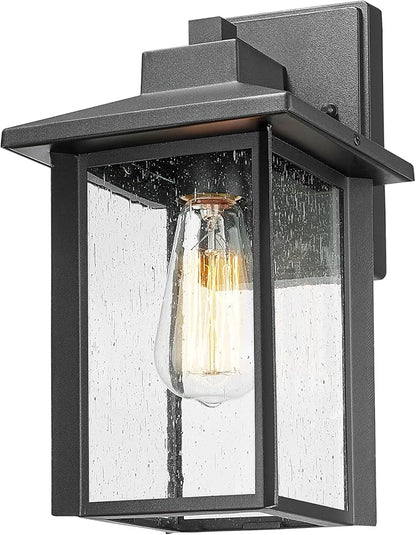 Bestshared Outdoor Wall Lights, Outside Sconce Light, Exterior Lighting Fixture, Outdoor Wall Lantern, Black Porch Lamp with Seeded Glass for Entryway, Garage (Black, 12.4" H)