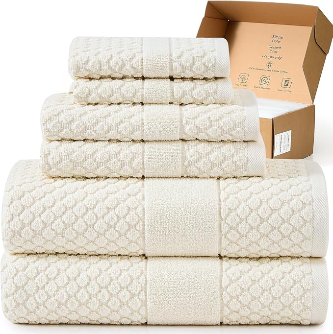 Simple&Opulence 6 Piece Luxury Towel Set, 100% Cotton Bathroom Towels