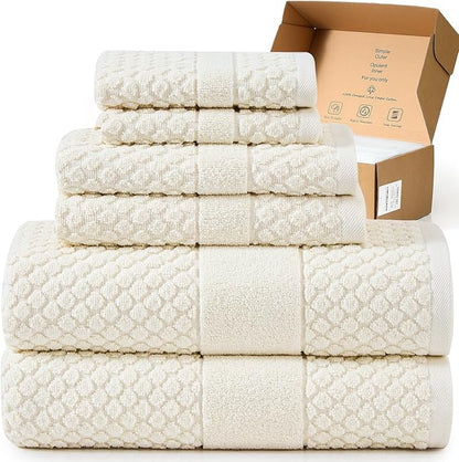 Simple&Opulence 6 Piece Luxury Towel Set, 100% Cotton Bathroom Towels