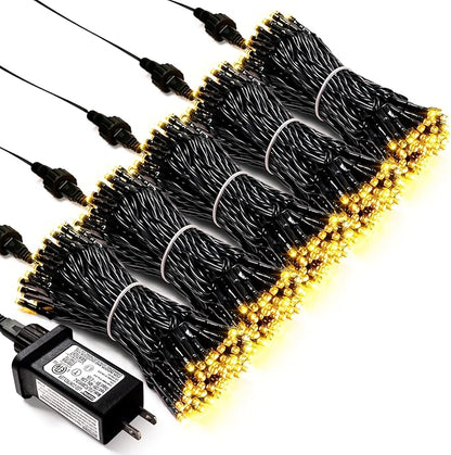 JMEXSUSS 500 LED Warm White Christmas Lights Indoor, 8 Modes Green Wire Christmas Tree Lights Outdoor Waterproof, Twinkle Fairy String Lights Plug in for Xmas Wedding Party Garden Patio