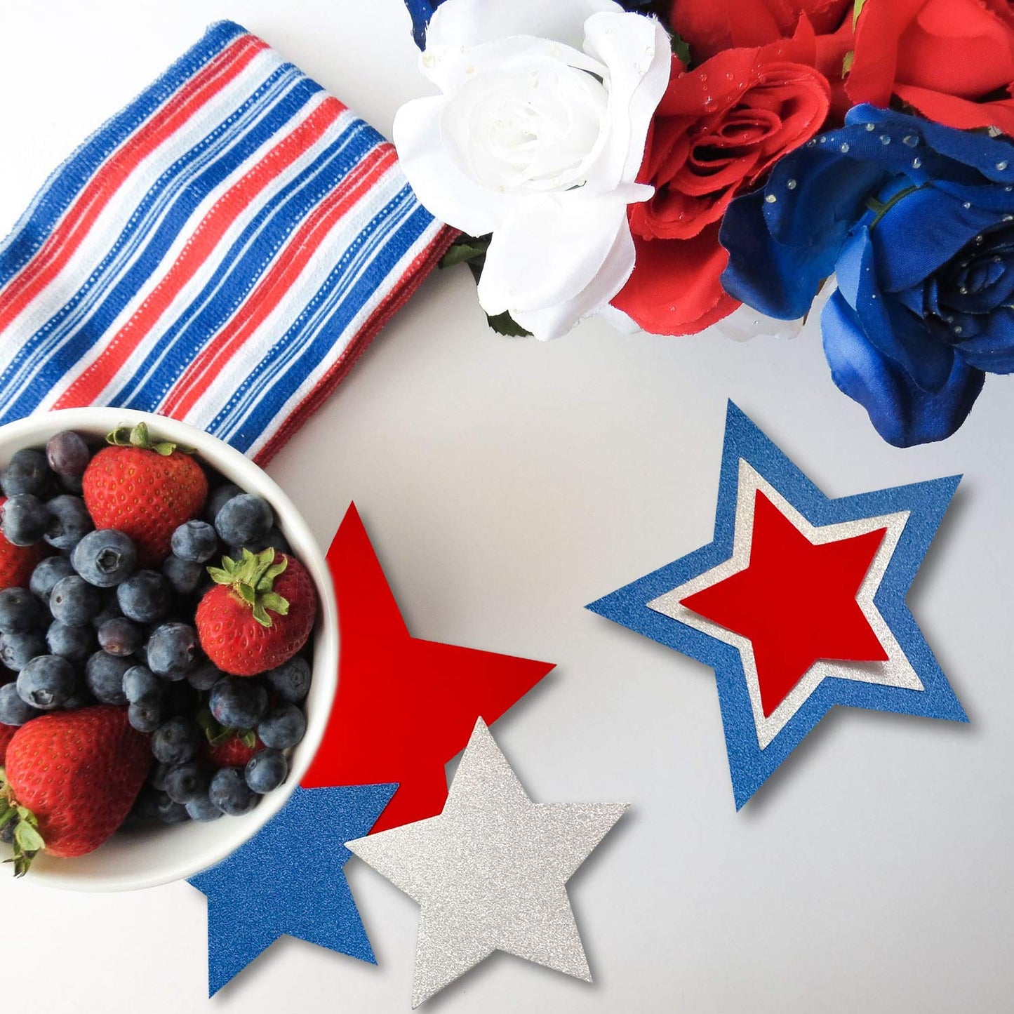 Aflyu Patriotic Star Cutouts Glitter Cutouts Kit 4th of July Decoration for Independence Day 45 Pieces