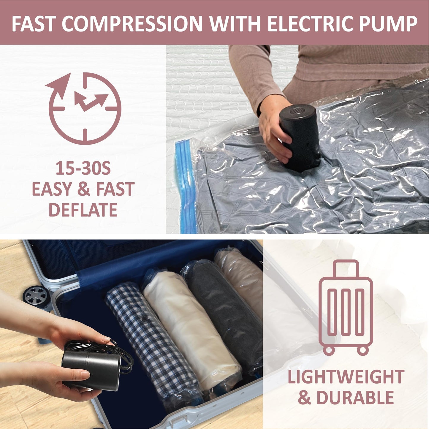 Roomipro Vacuum Storage Bags with Electric Pump, 16 Pack (3 Jumbo/3 Large/5 Medium/5 Small), Space Saver Bags with Pump, Storage Vacuum Sealed Bags for Clothes, Comforters, Blankets, Bedding